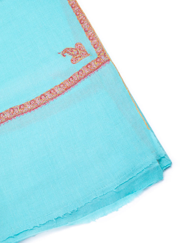 Turquoise Pashmina with Needlework Border