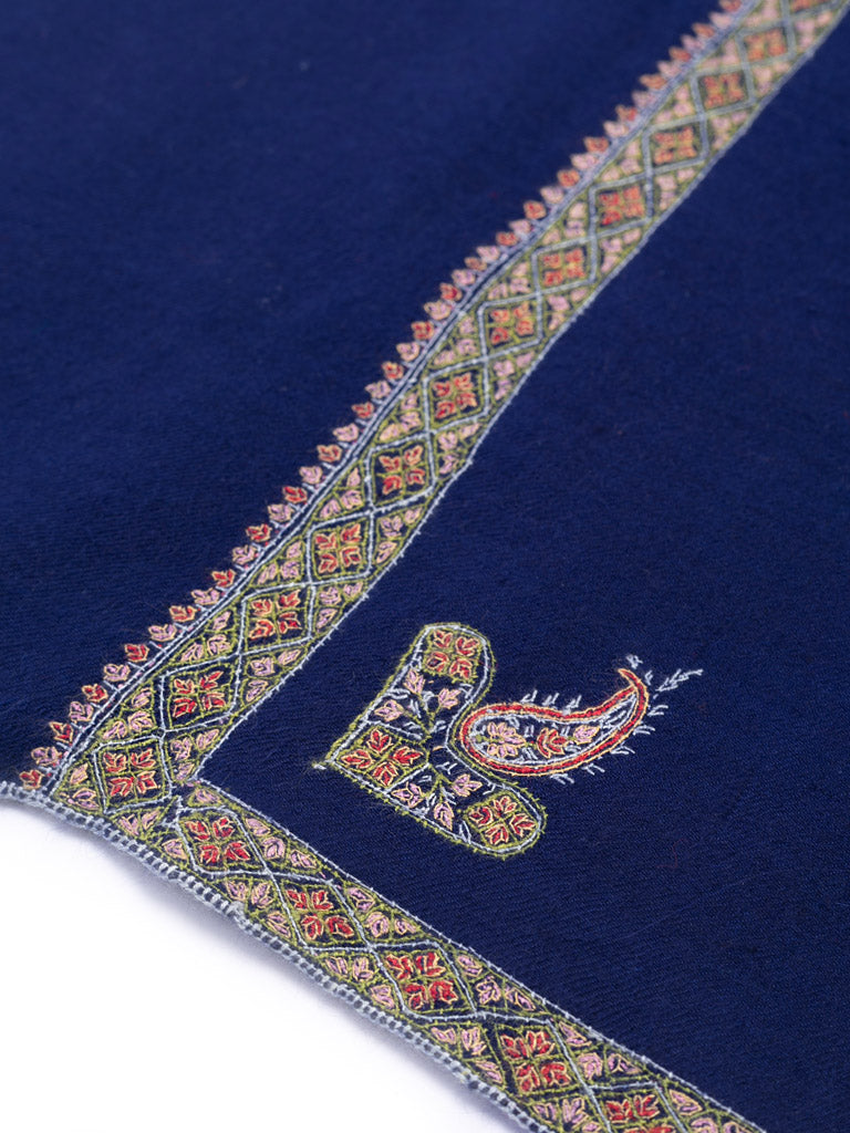 Navy Blue Pashmina with Needlework Border