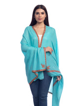 Turquoise Pashmina with Needlework Border