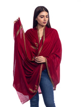 Maroon Pashmina with Needlework Border