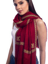 Maroon Pashmina with Needlework Border