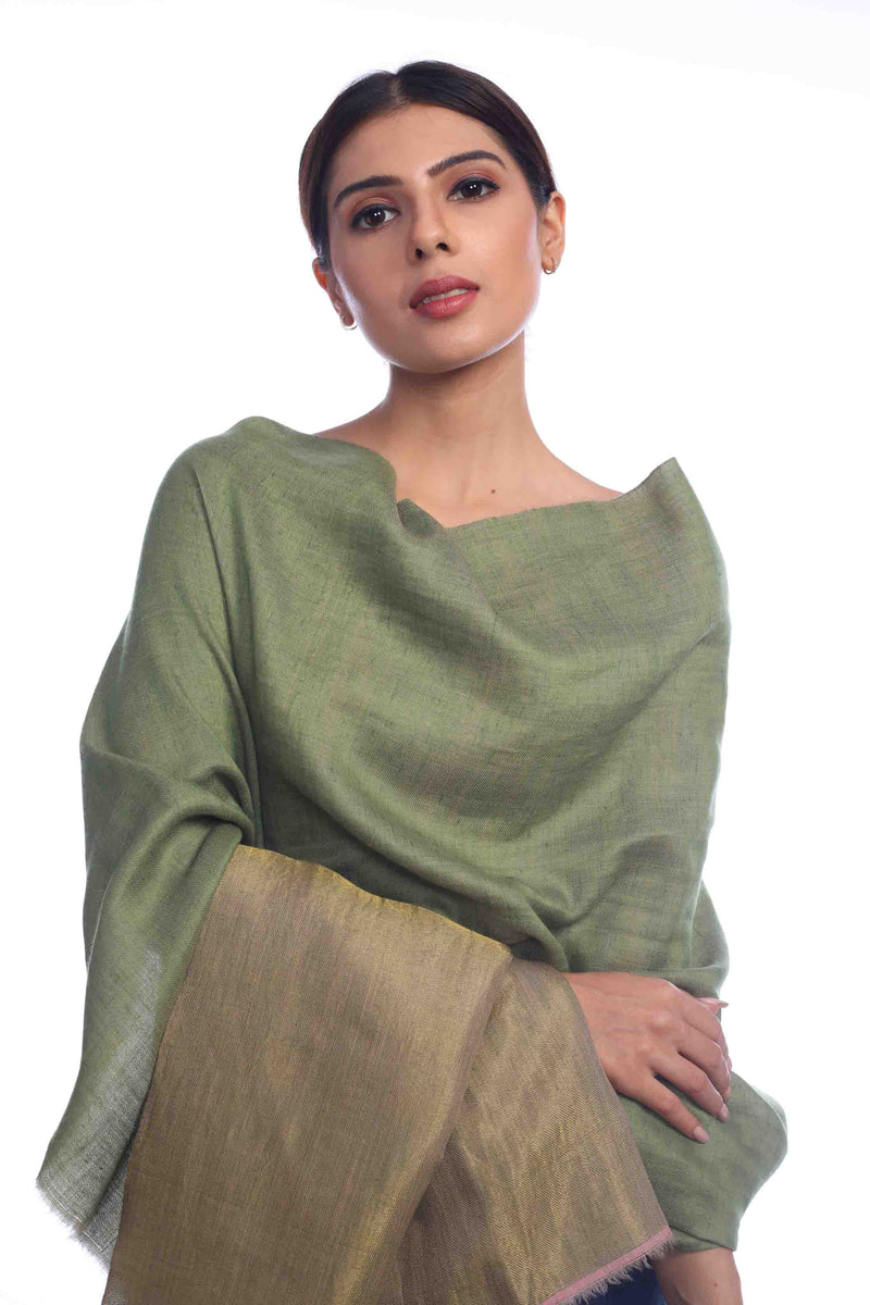 Pistacio Green and Gold Pashmina Zari