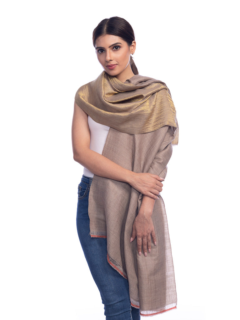 Natural and Gold Reversible Zari Pashmina