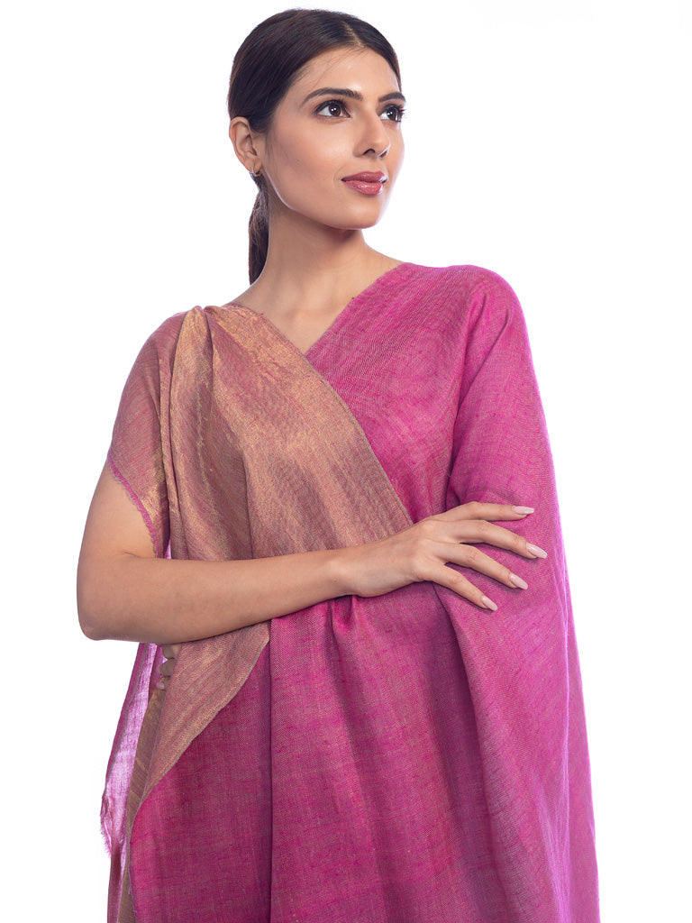 Pink and Gold Pashmina Zari