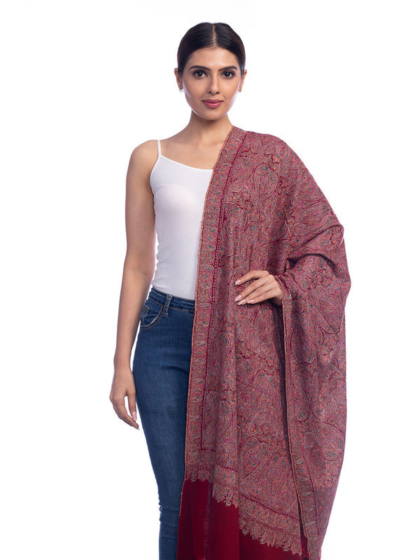 Maroon Pashmina with Heavy Needlework